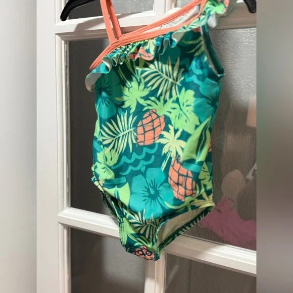 Carter's Tropical Green and Orange Girls Swim One Piece - Picture 2 of 7